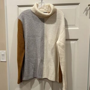 Colorblock Turtleneck Sweater - Gray, Cream, and Gold
